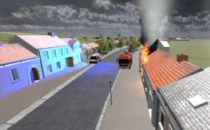 VR fire simulation in an extensive, real environment and terrain data from GIS systems